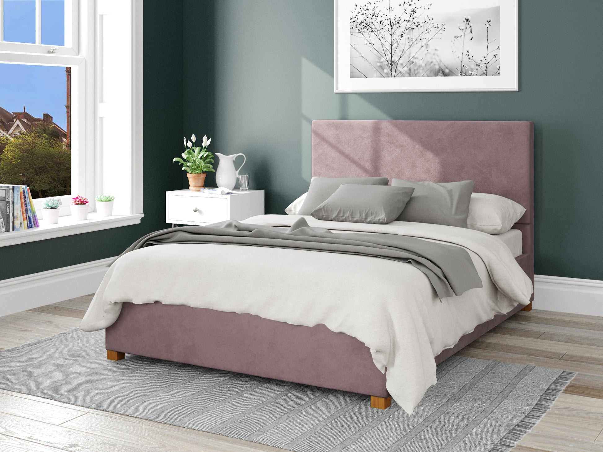 Larissa Fabric End Opening Ottoman Bed - Plush Velvet Blush