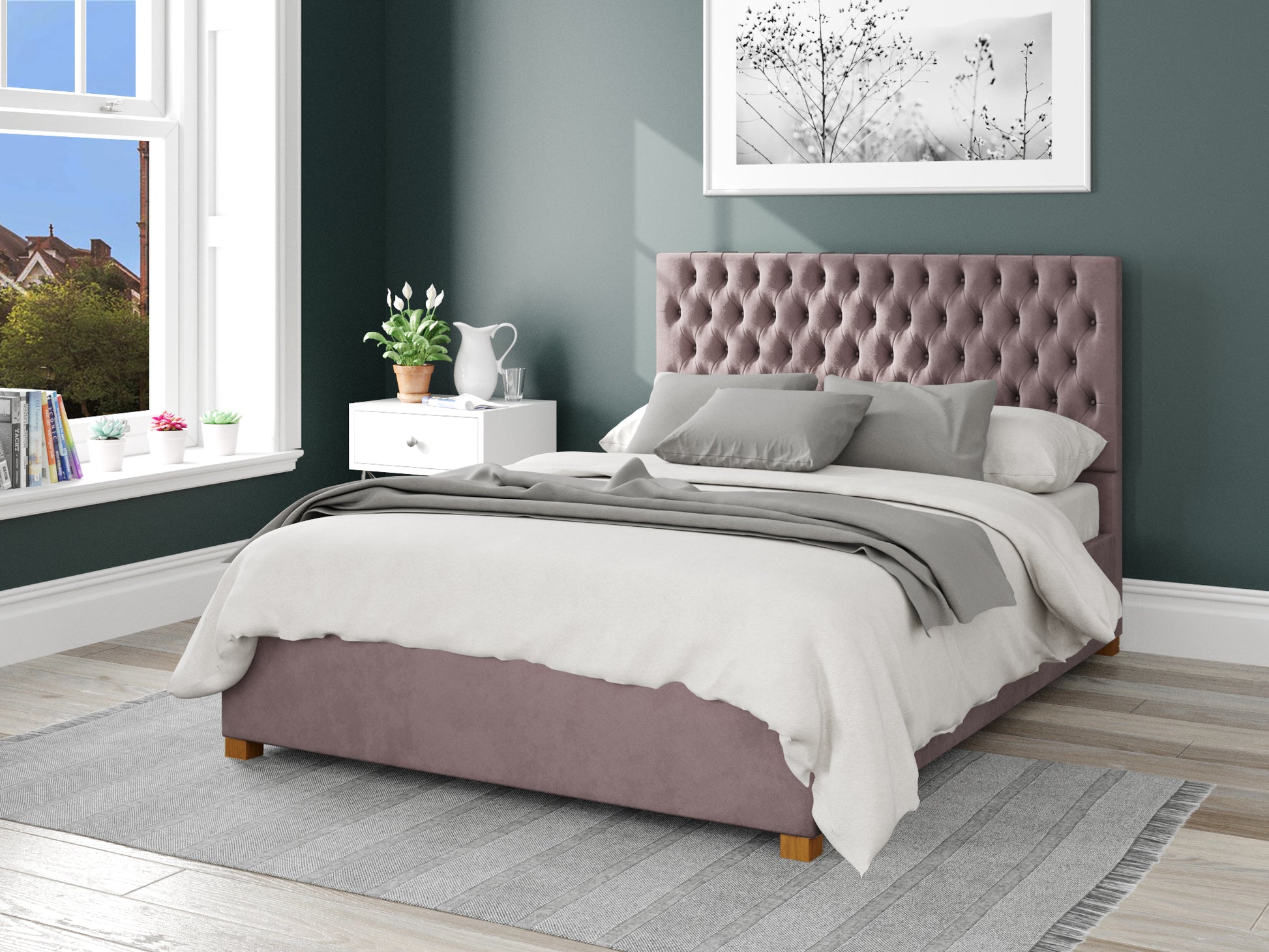 Elara Fabric End Opening Ottoman Bed - Plush Velvet Blush