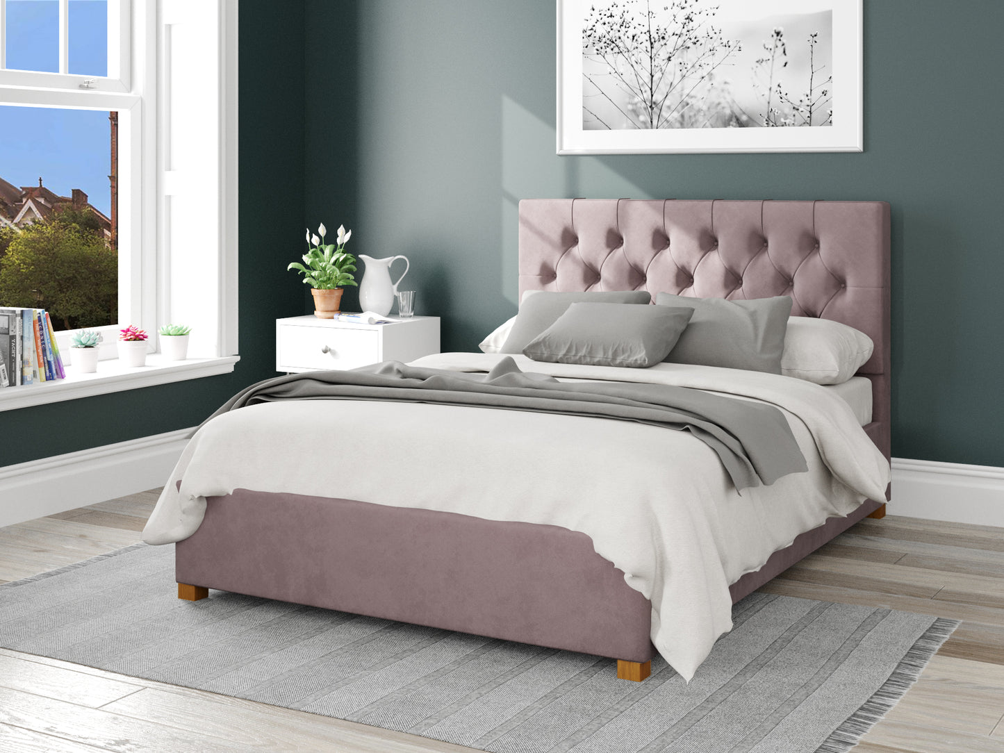 Carme Fabric End Opening Ottoman Bed - Plush Velvet Blush