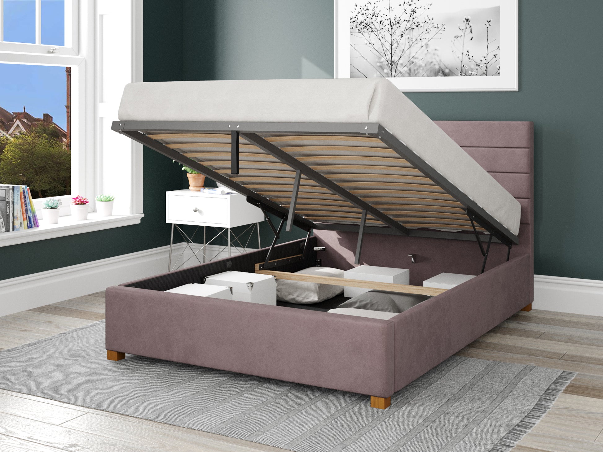 Calypso Fabric End Opening Ottoman Bed - Plush Velvet Blush 2