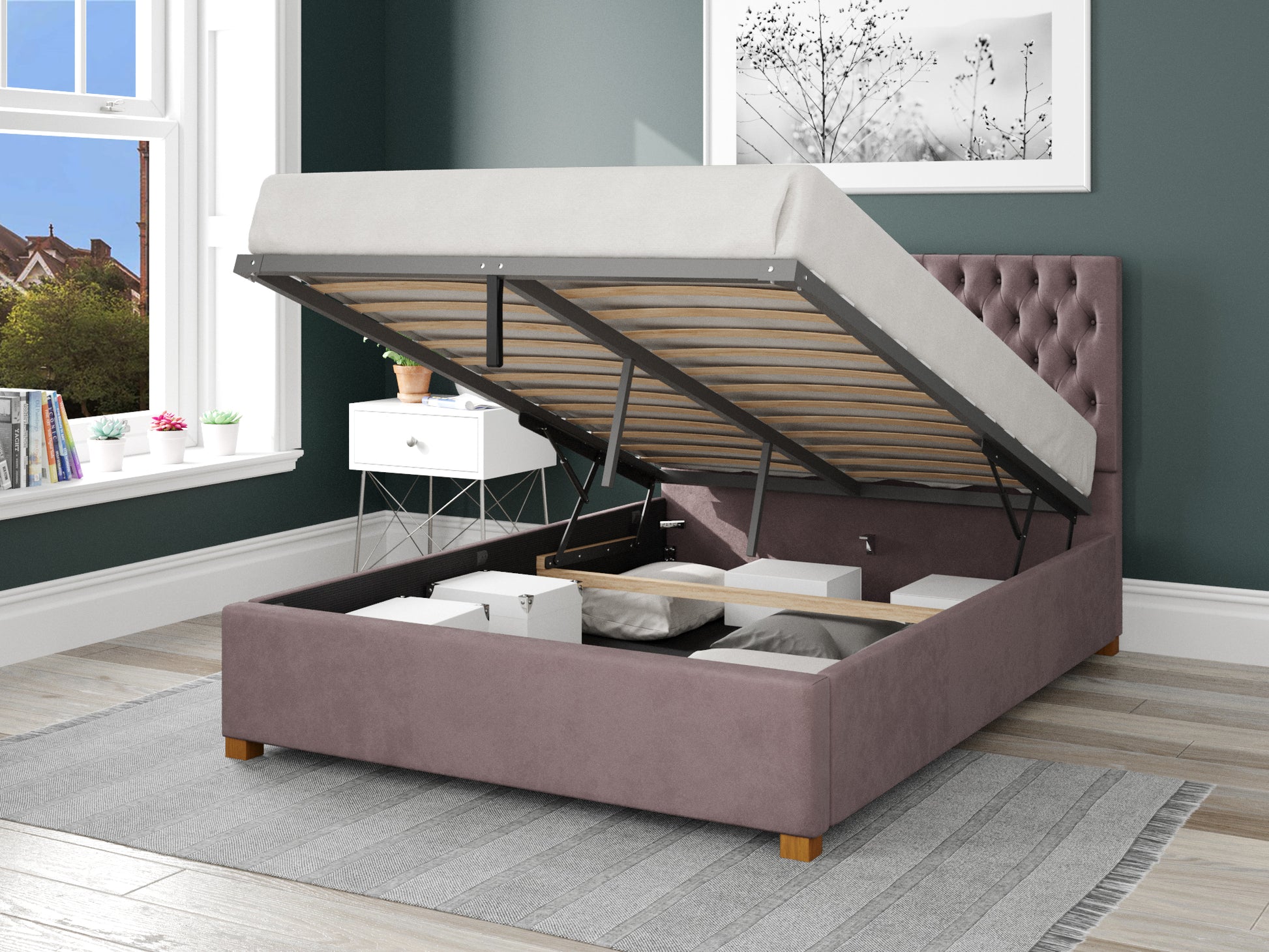 Elara Fabric End Opening Ottoman Bed - Plush Velvet Blush 2