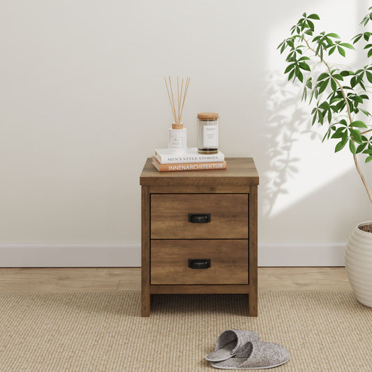 GFW Boston 2 Drawer Bedside Table - Knotty Oak
