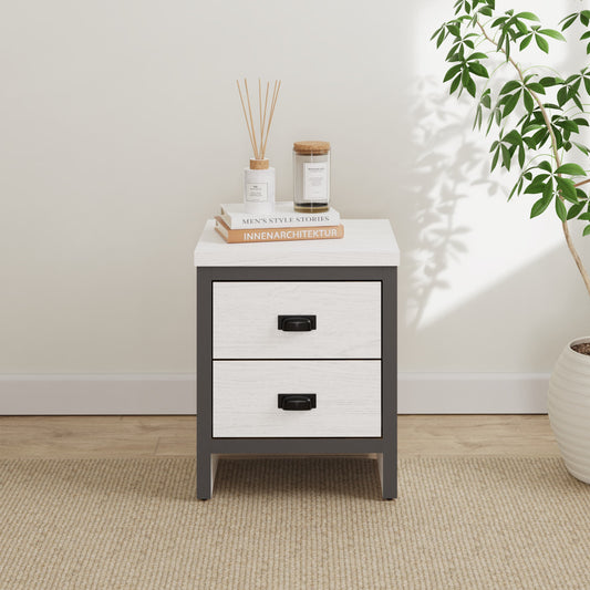 GFW Boston 2 Drawer Bedside Table - White
