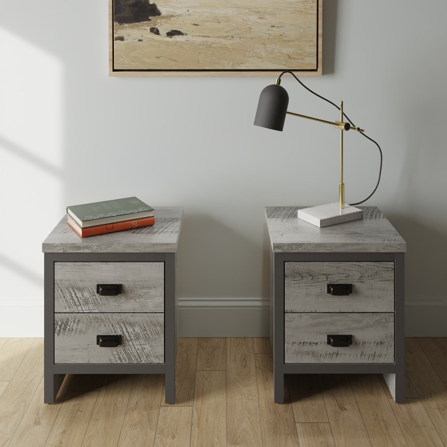 Boston 2 Drawer Bedside Table Pair - Grey