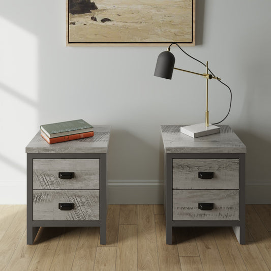 Boston 2 Drawer Bedside Table Pair - Grey