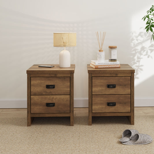GFW Boston 2 Drawer Bedside Table Pair - Knotty Oak