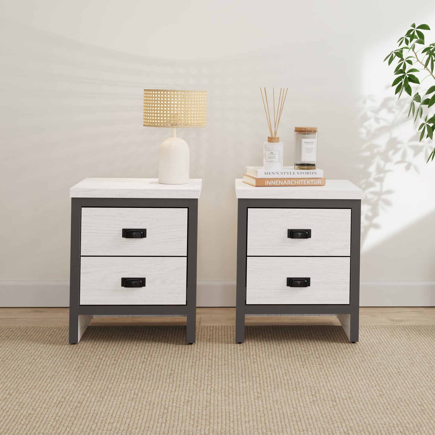 GFW Boston 2 Drawer Bedside Table Pair - White