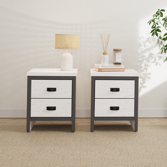 GFW Boston 2 Drawer Bedside Table Pair - White