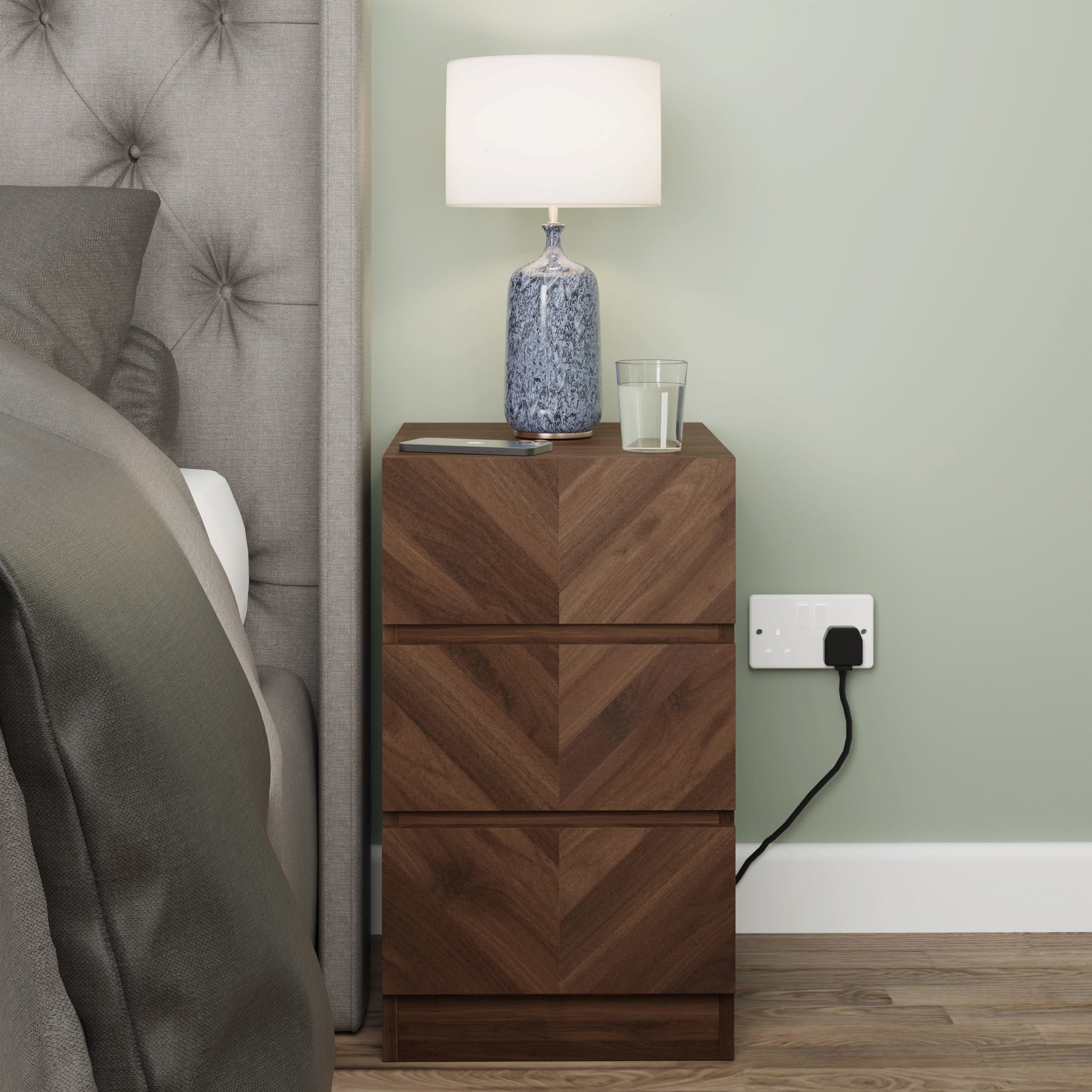 GFW Catania 3 Drawer Bedside - Walnut