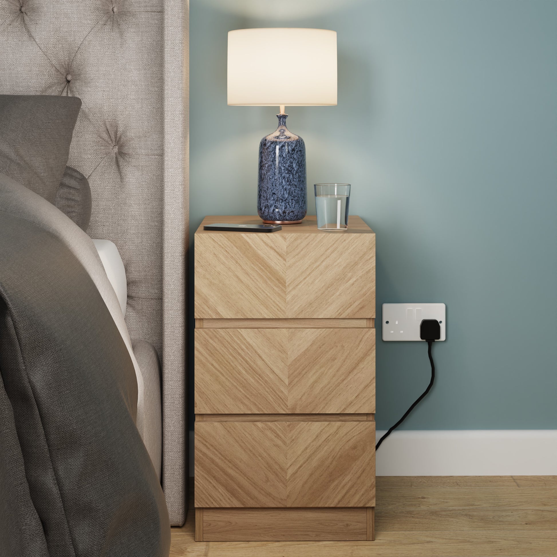 GFW Catania 3 Drawer Bedside - Oak