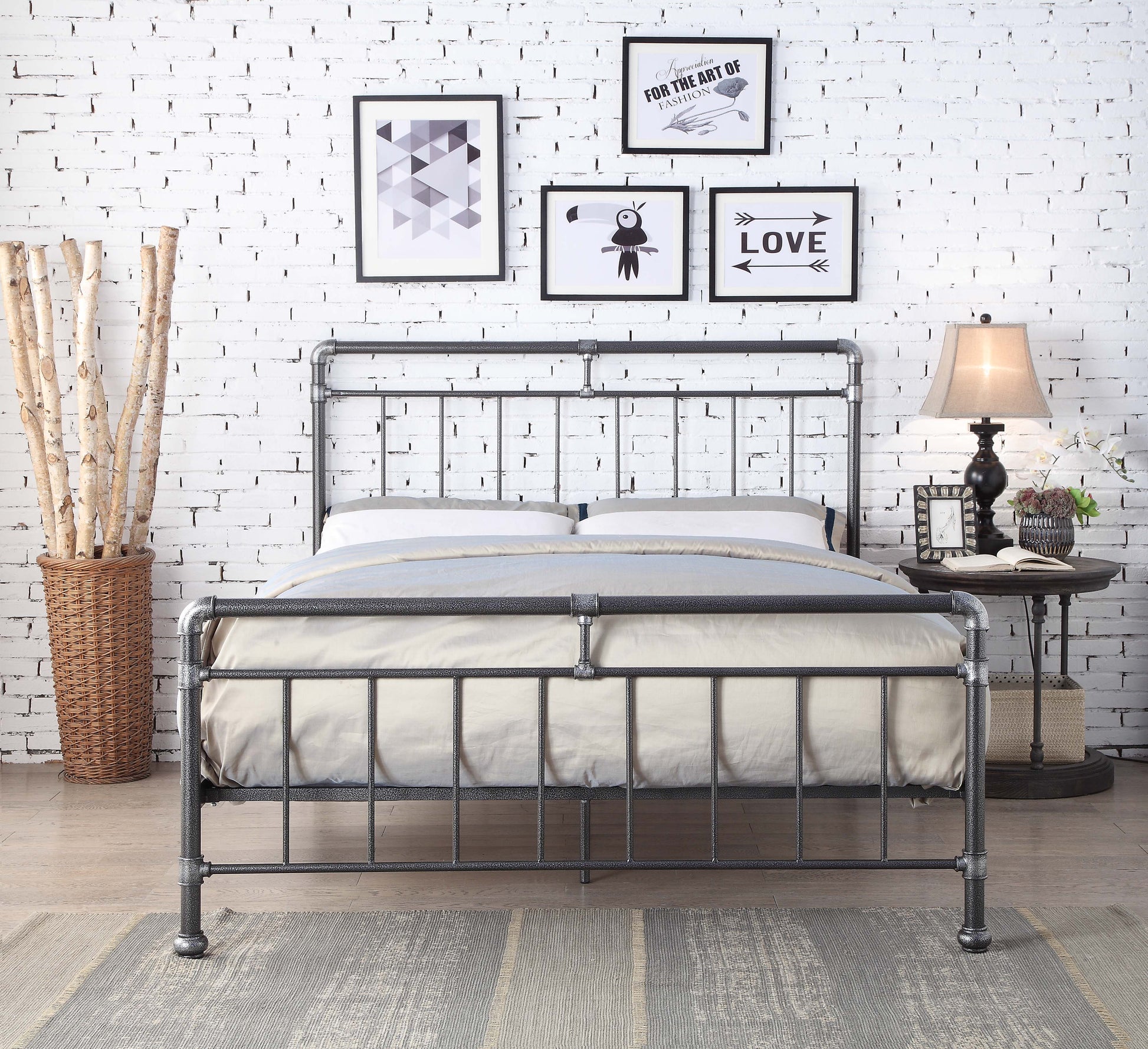 Canberra Metal Bed Frame - Black & Silver 2