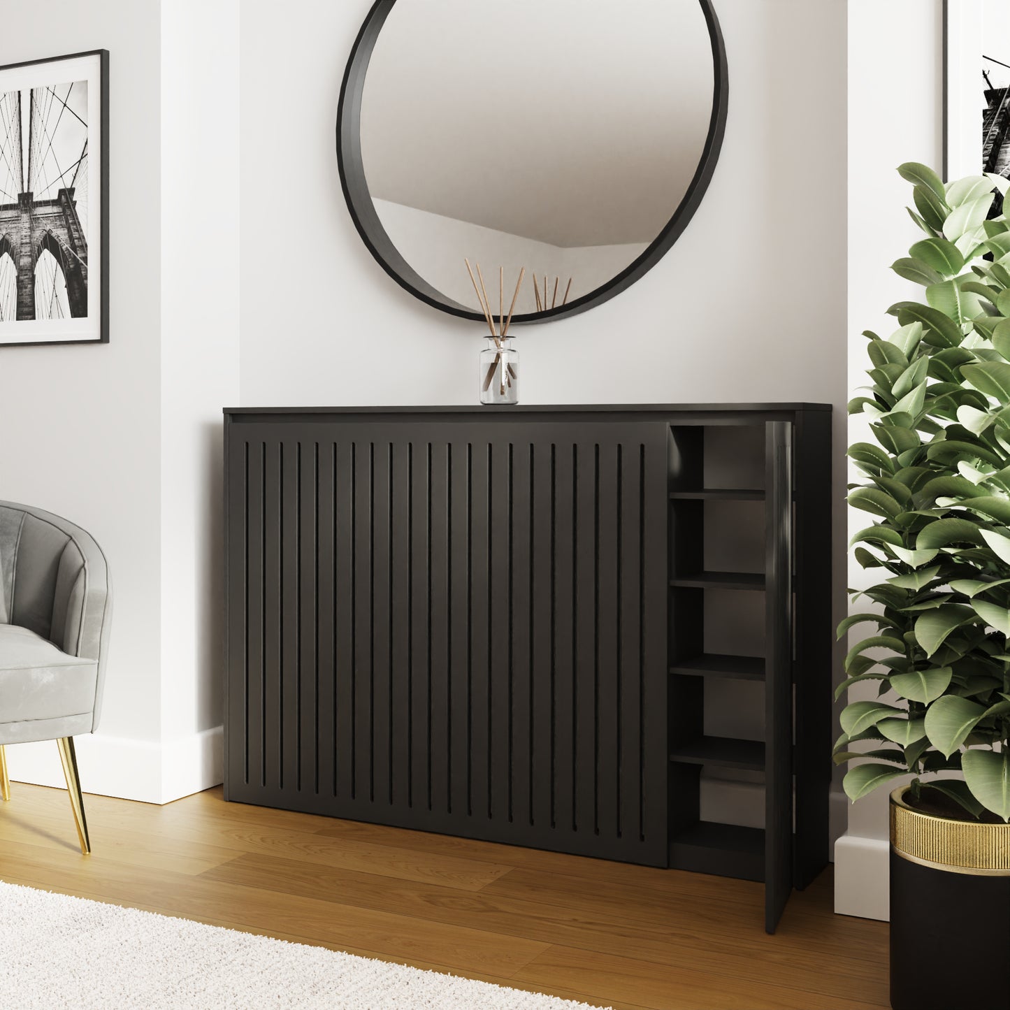 GFW Cooper Storage Radiator Cover - Black Open