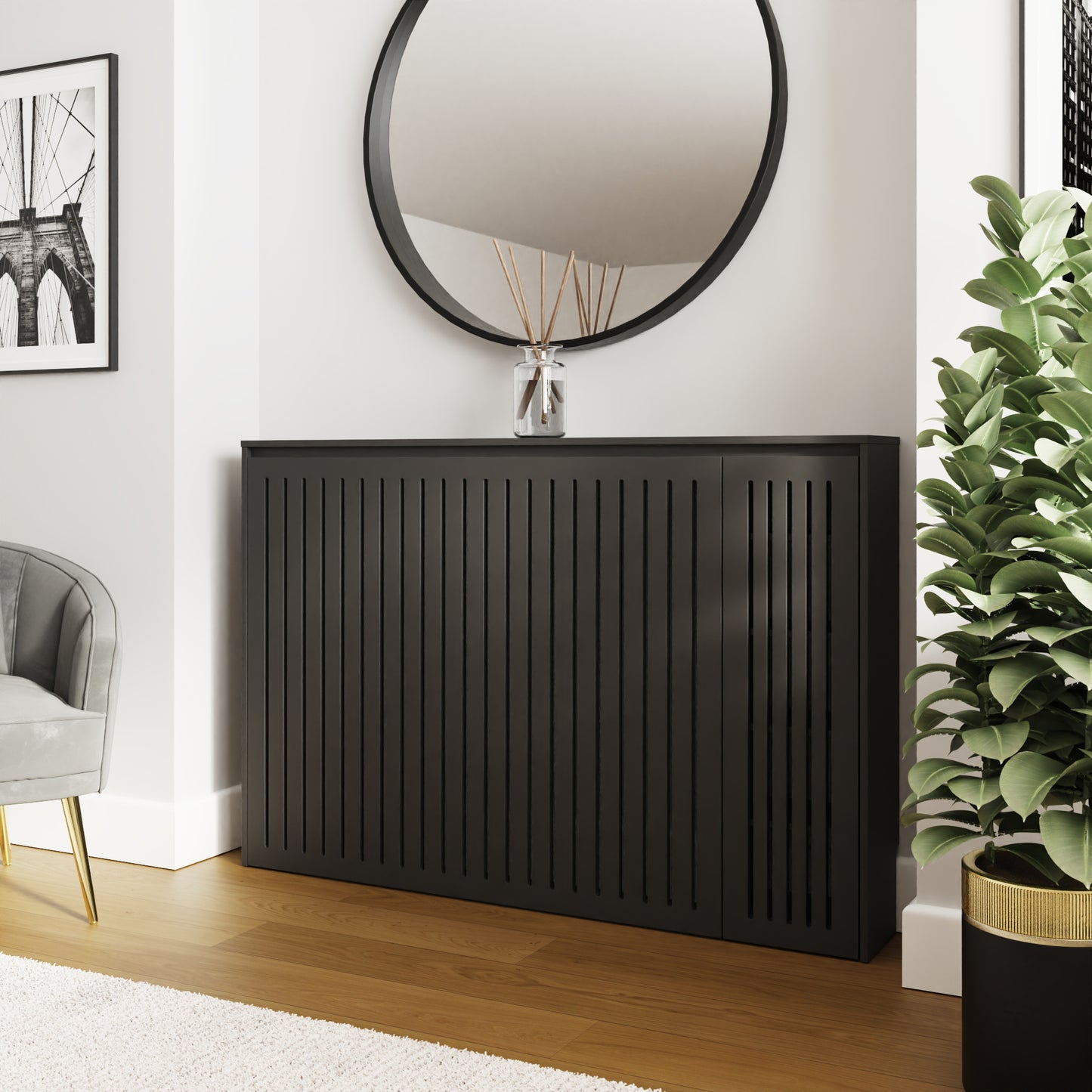 GFW Cooper Storage Radiator Cover - Black Closed