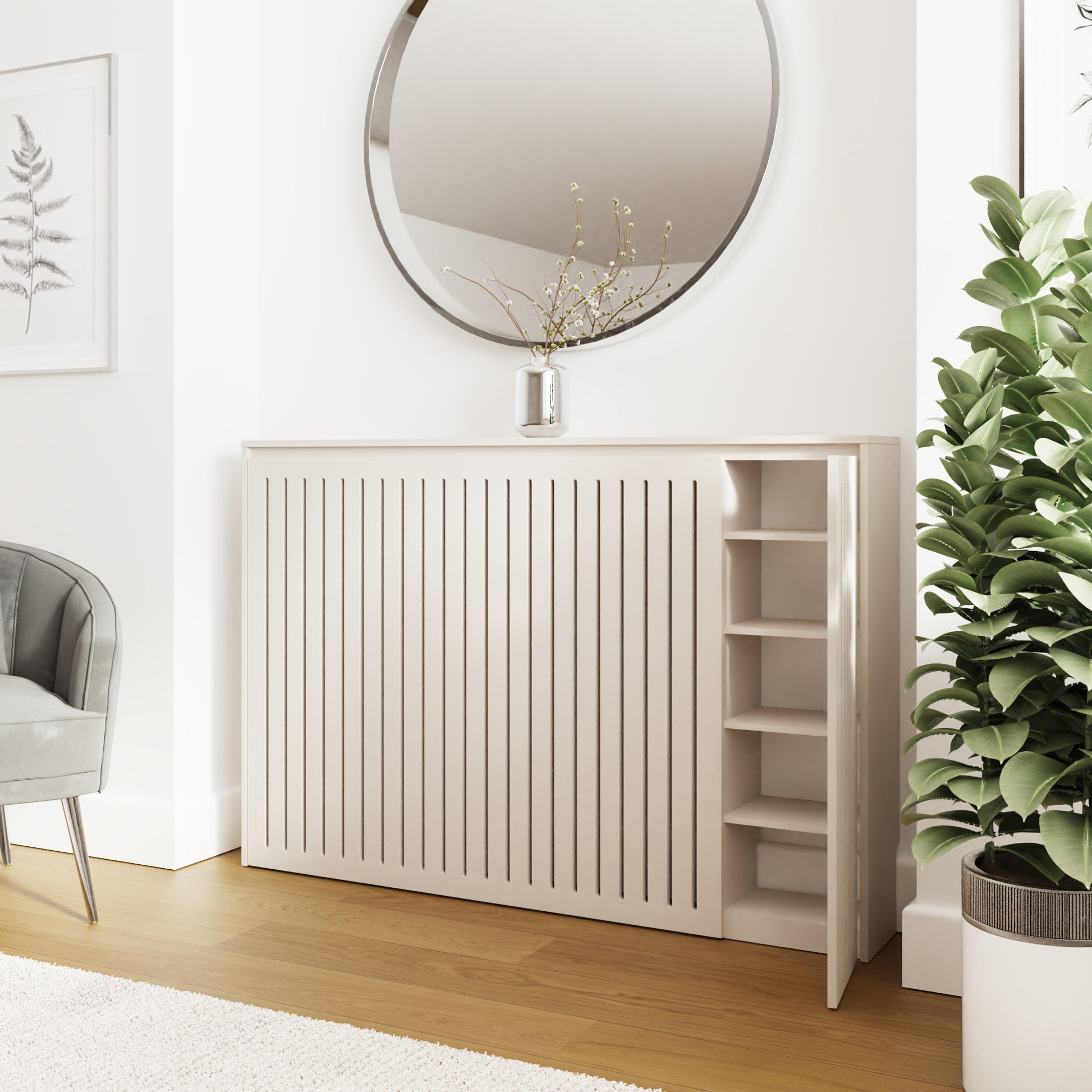 GFW Cooper Storage Radiator Cover - Stone Closed