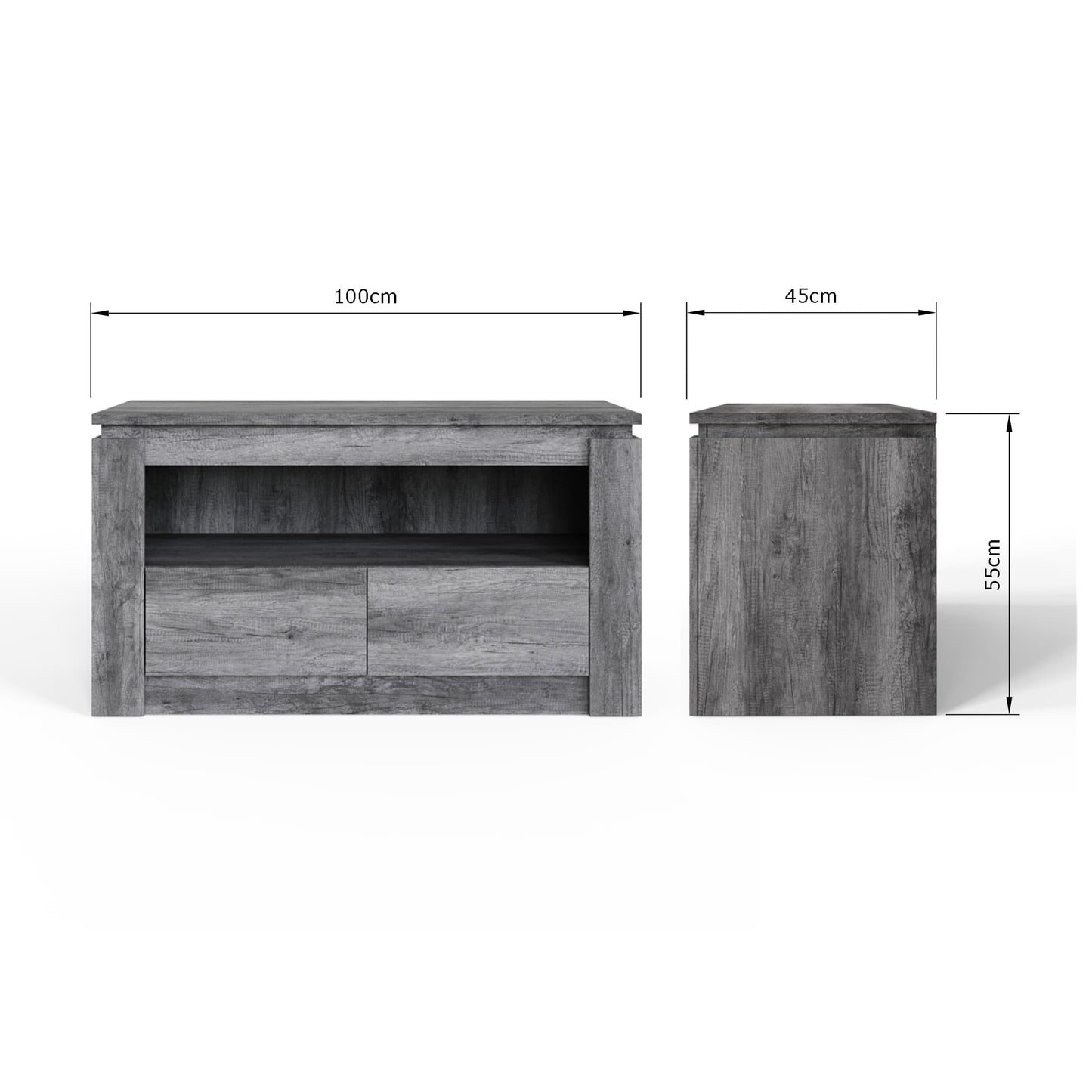 GFW Canyon Charcoal Grey 2 Drawer TV Unit Dimensions