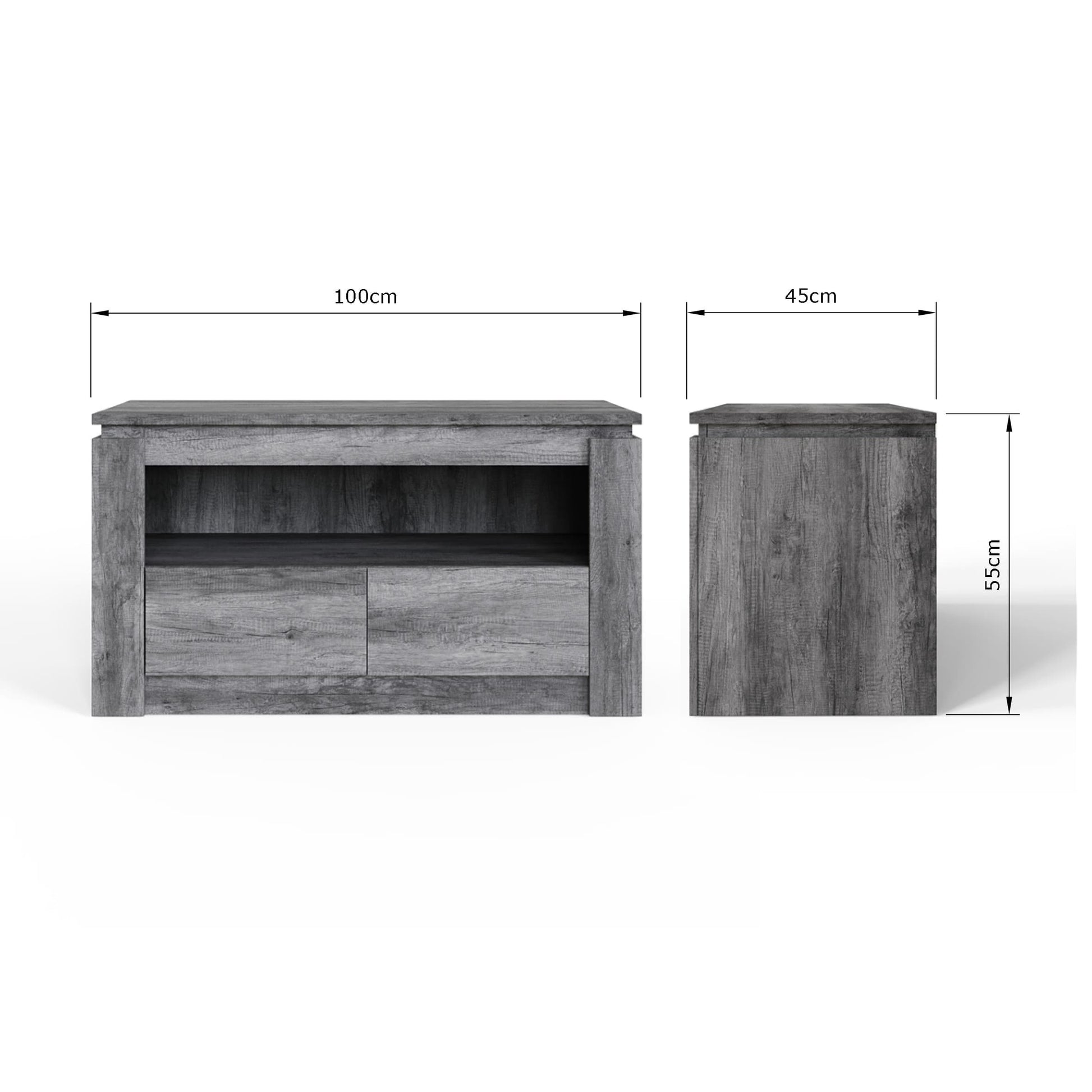 GFW Canyon Charcoal Grey 2 Drawer TV Unit Dimensions