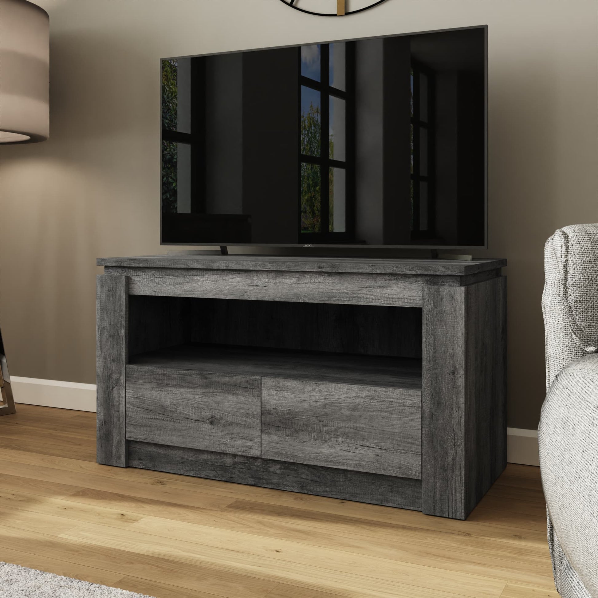 GFW Canyon Charcoal Grey 2 Drawer TV Unit