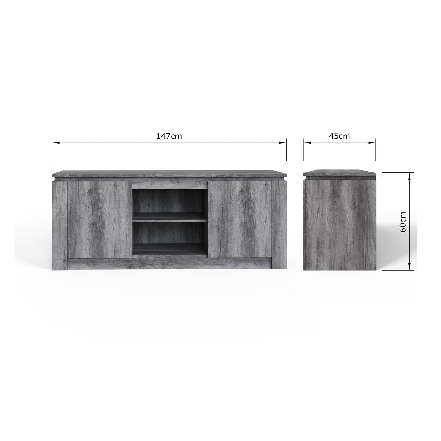 GFW Canyon Charcoal Grey Wide TV Unit Dimensions
