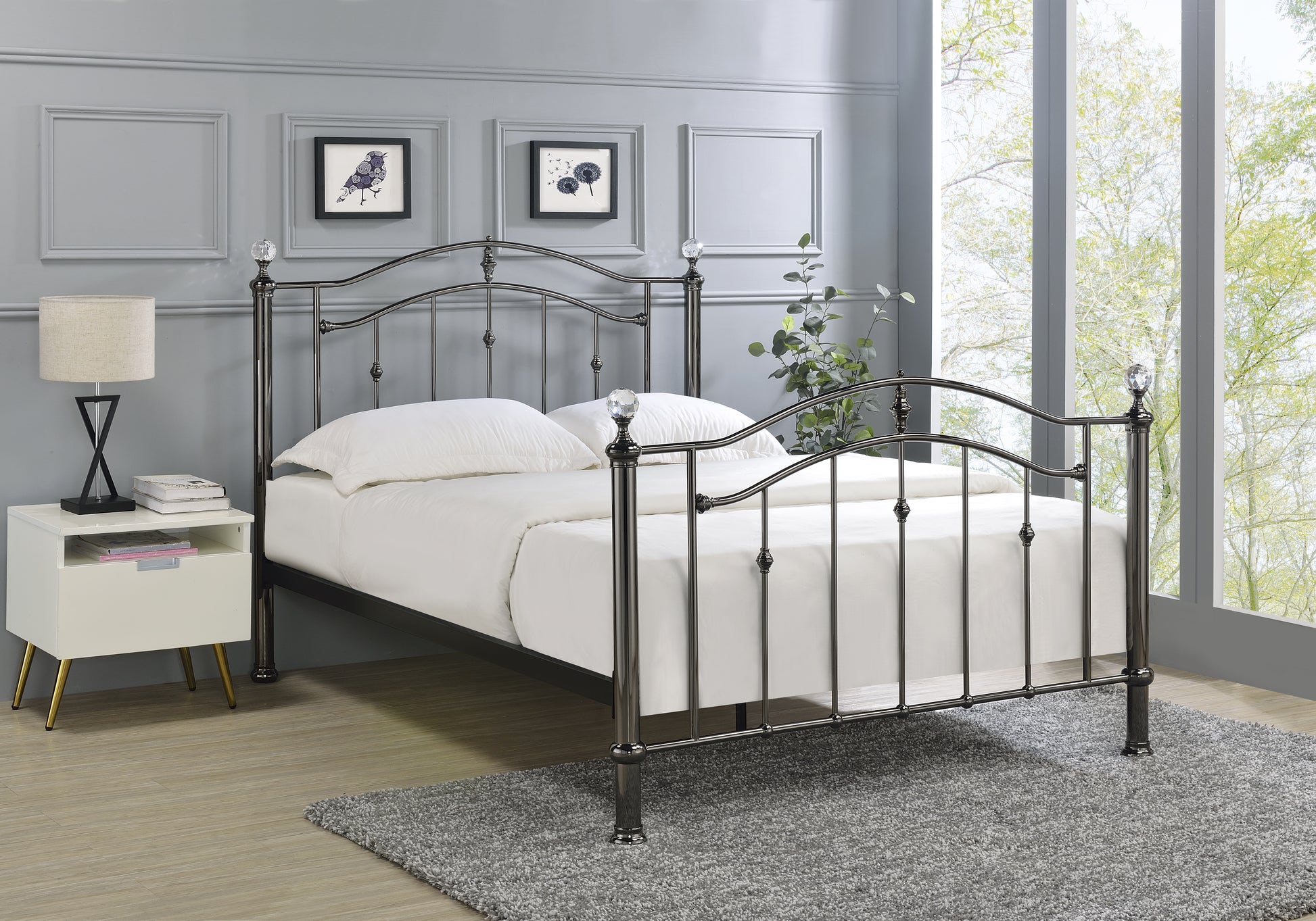 Capstone Metal Bed Frame - Black Chrome