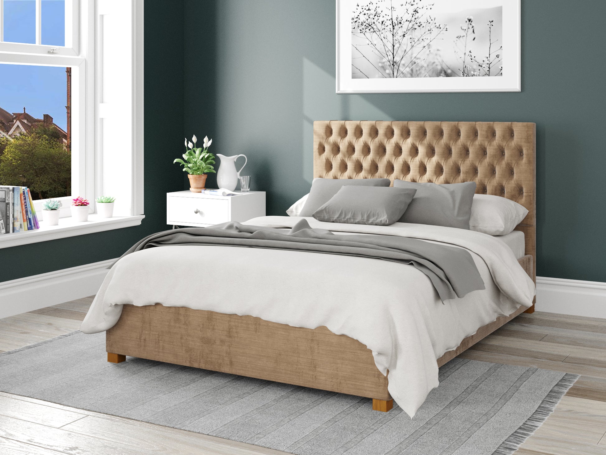 Elara Fabric End Opening Ottoman Bed - Firenza Velour Champagne