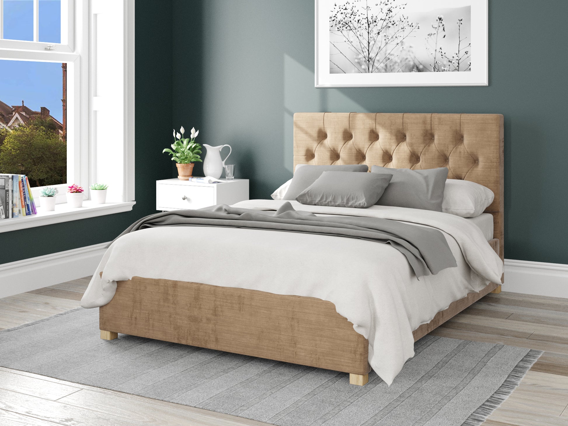 Carme Fabric End Opening Ottoman Bed - Firenza Velour Champagne