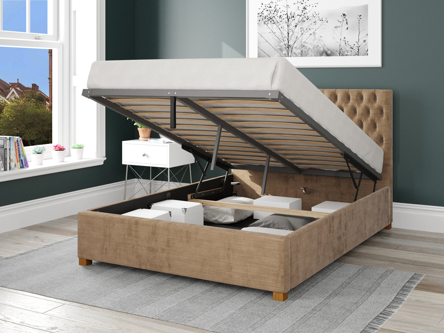 Elara Fabric End Opening Ottoman Bed - Firenza Velour Champagne 2