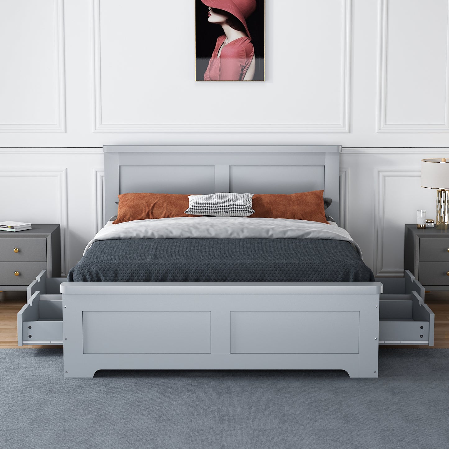 Coastal Four Drawer Wooden Bed Frame - Grey 2