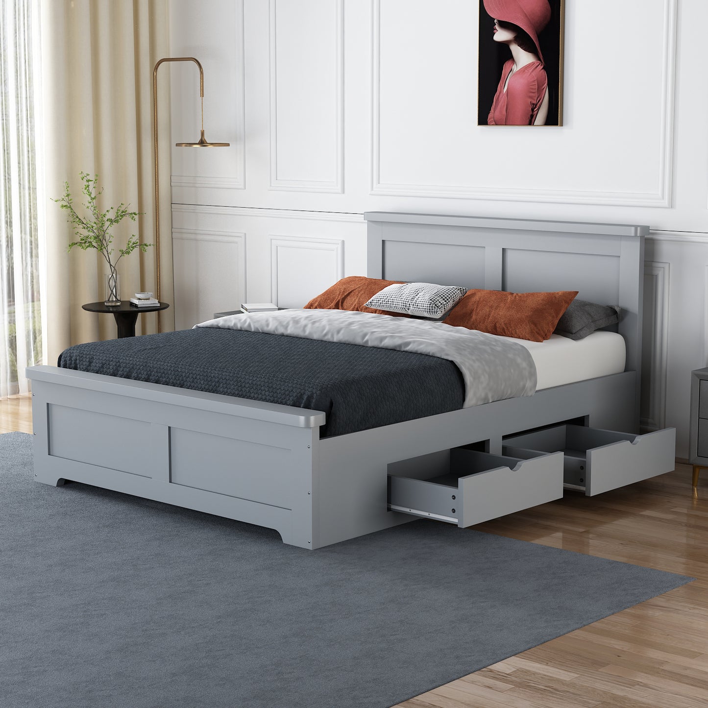 Coastal Four Drawer Wooden Bed Frame - Grey