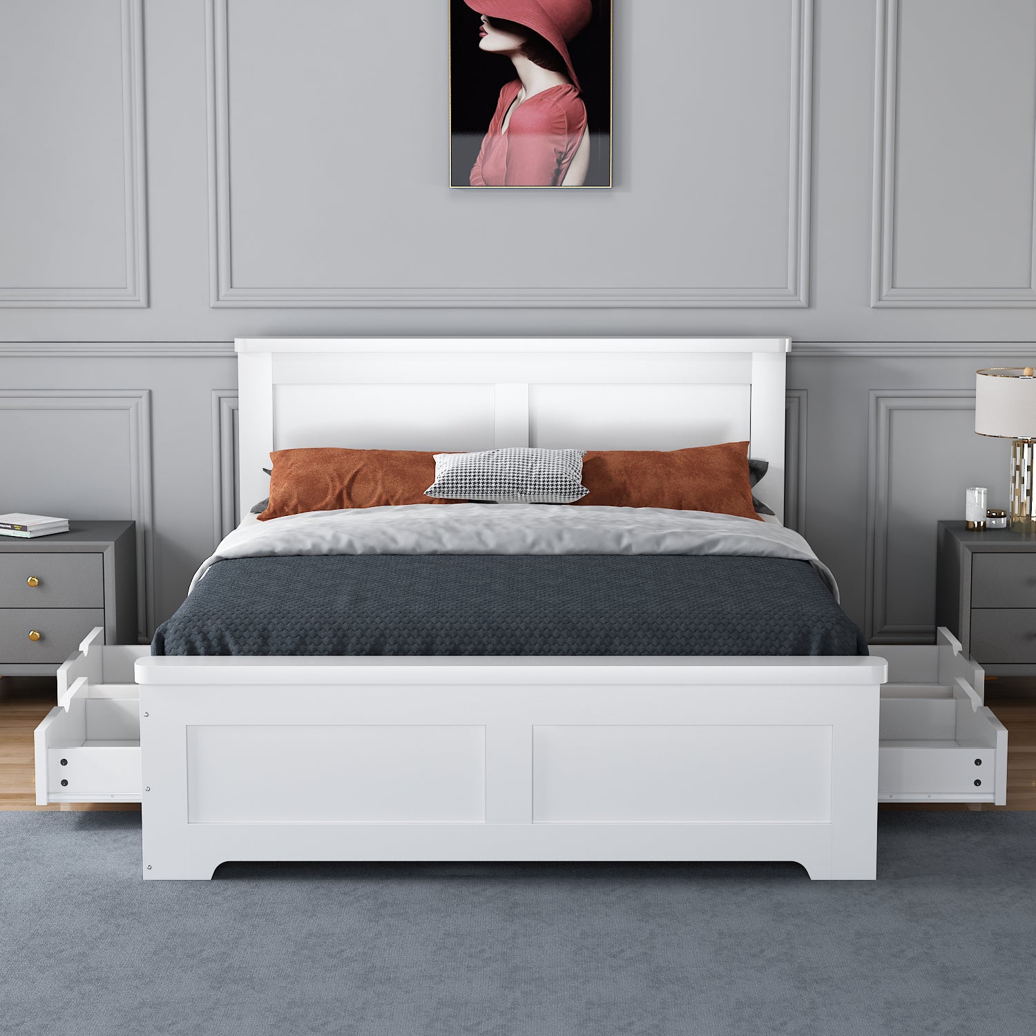 Coastal Four Drawer Wooden Bed Frame - White 2