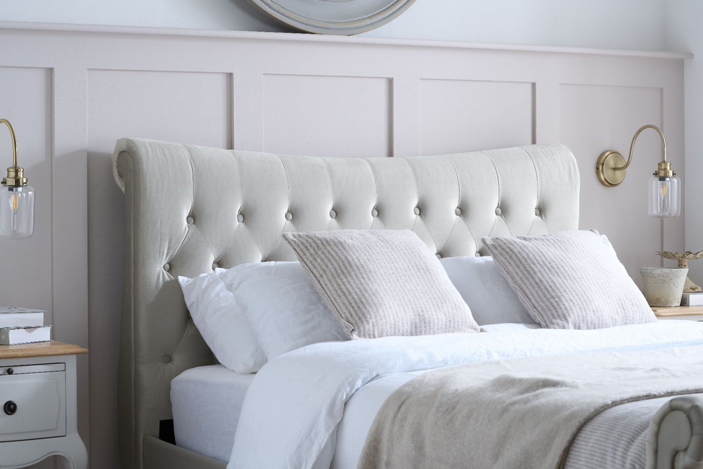 Birlea Copenhagen Stone Fabric Bed Frame Headboard