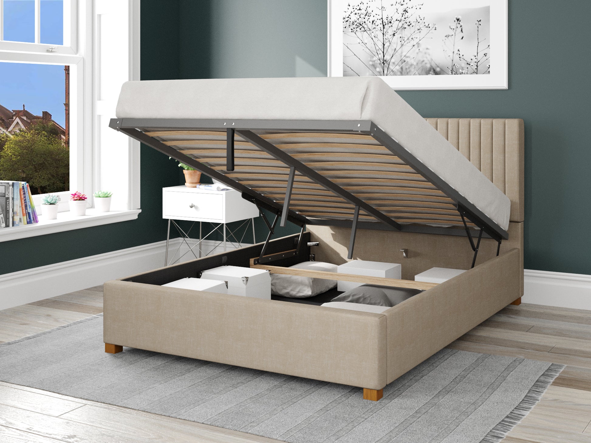 Solar Fabric End Opening Ottoman Bed - Malham Weave Cream 2