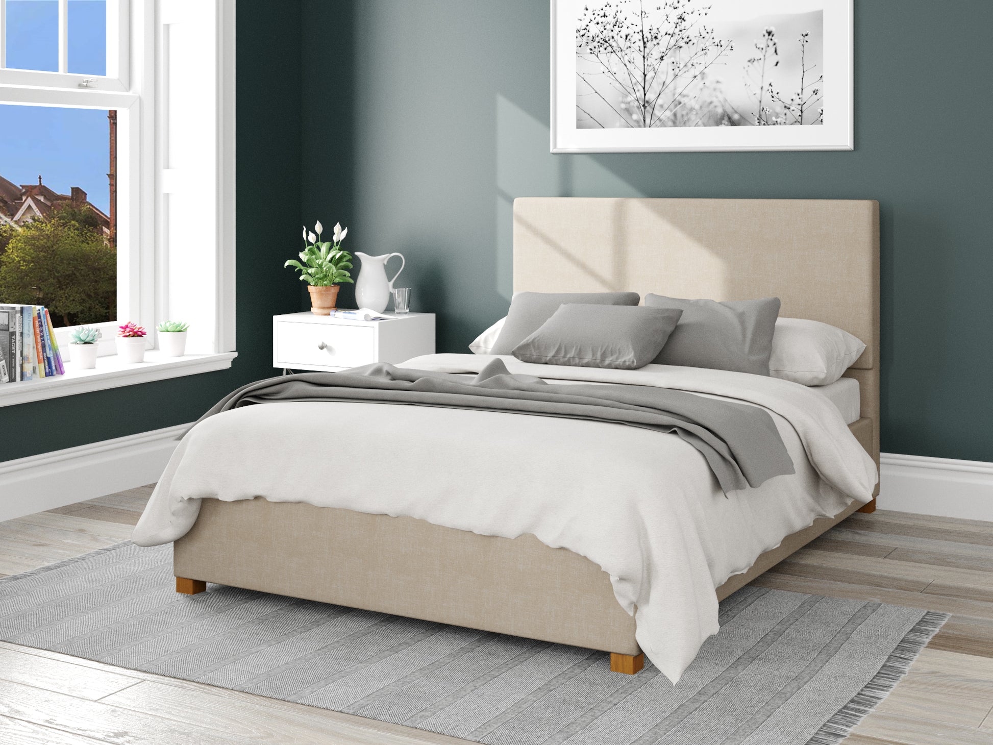 Larissa Fabric End Opening Ottoman Bed - Malham Weave Cream