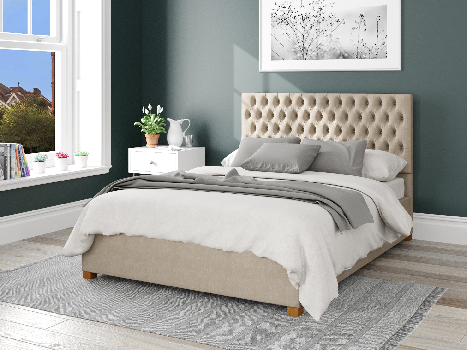 Elara Fabric End Opening Ottoman Bed - Malham Weave Cream