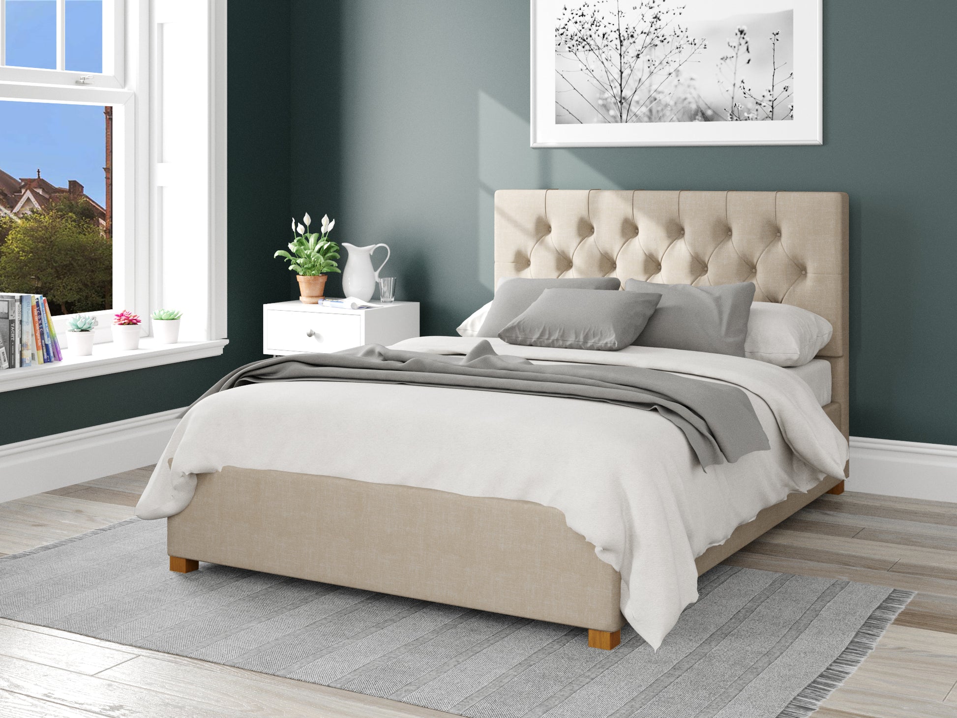 Carme Fabric End Opening Ottoman Bed - Malham Weave Cream