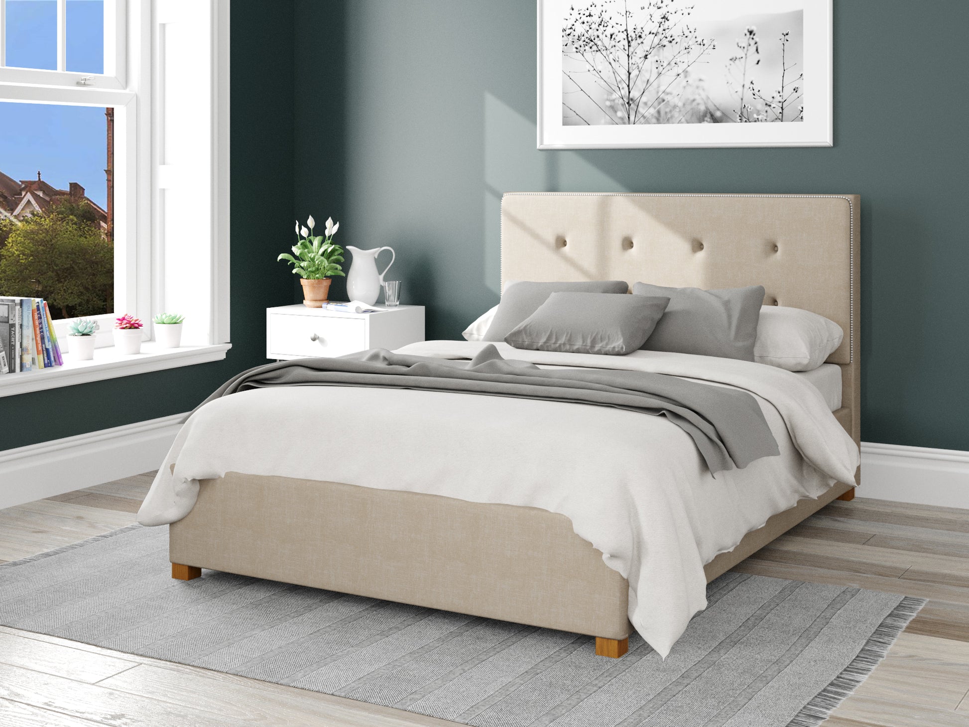 Dione Fabric End Opening Ottoman Bed - Malham Weave Cream