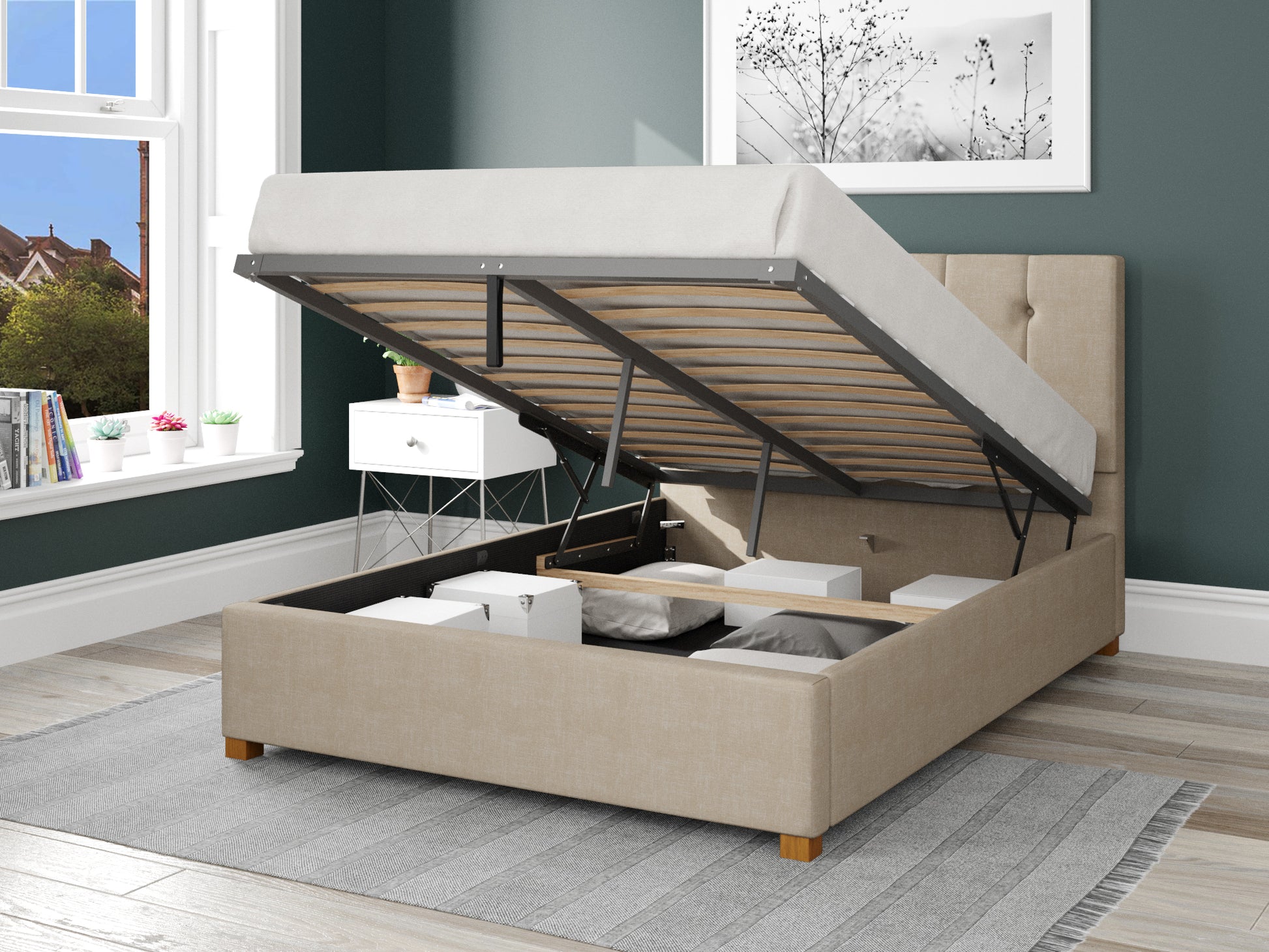 Europa Fabric End Opening Ottoman Bed - Malham Weave Cream 2