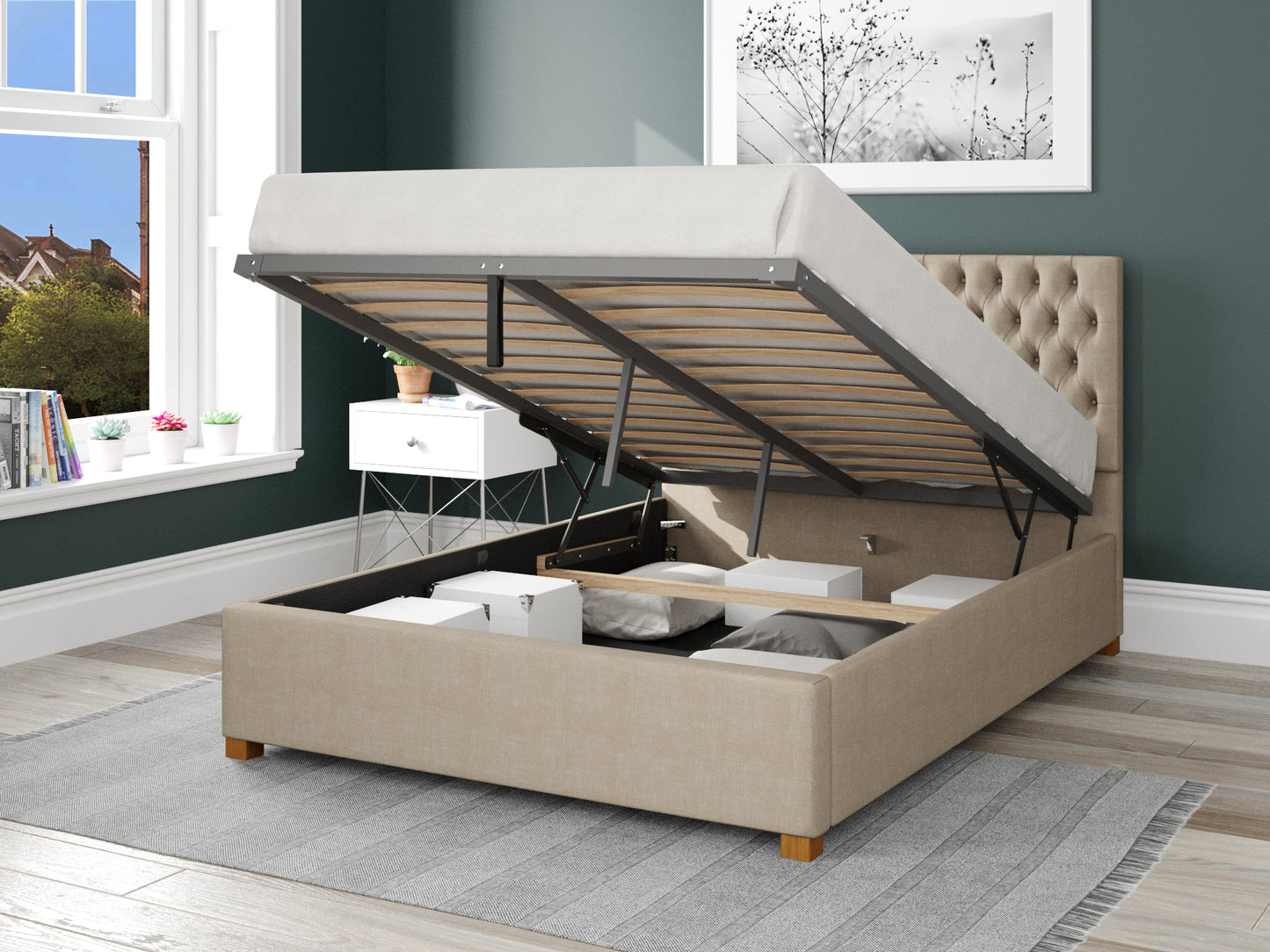 Elara Fabric End Opening Ottoman Bed - Malham Weave Cream 2