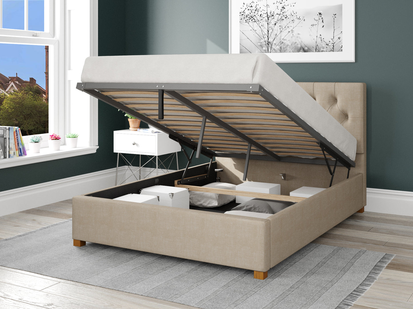 Carme Fabric End Opening Ottoman Bed - Malham Weave Cream 2