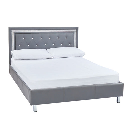 Luminosa Living Chino Grey Faux Leather Bed Frame Kingsize