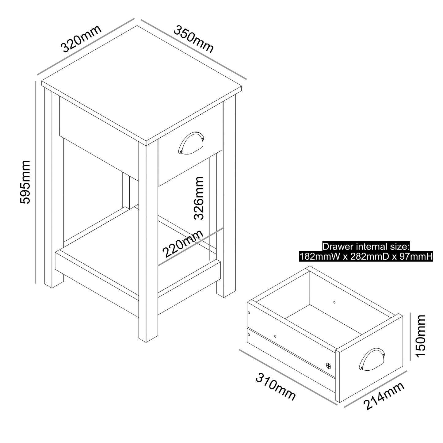 GFW Dawlish 1 Drawer Bedside - Ivory 4