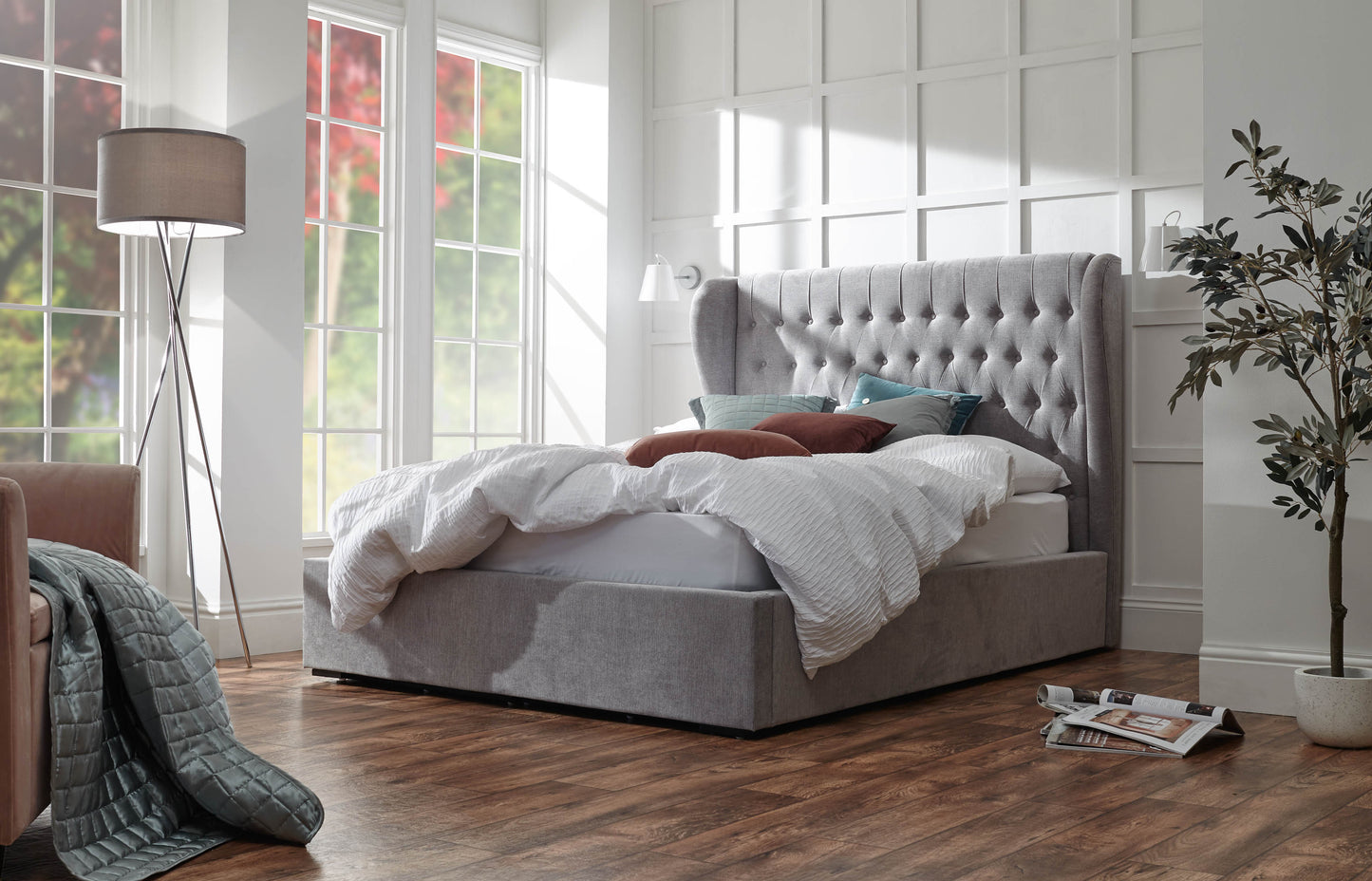 GFW Dakota Fabric Ottoman Bed - Platinum