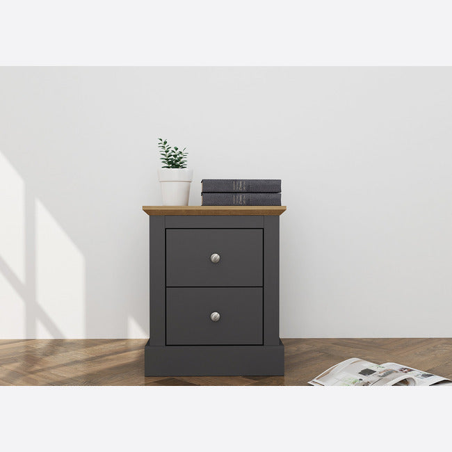 Luminosa Living Dallas 2 Drawer Bedside - Charcoal