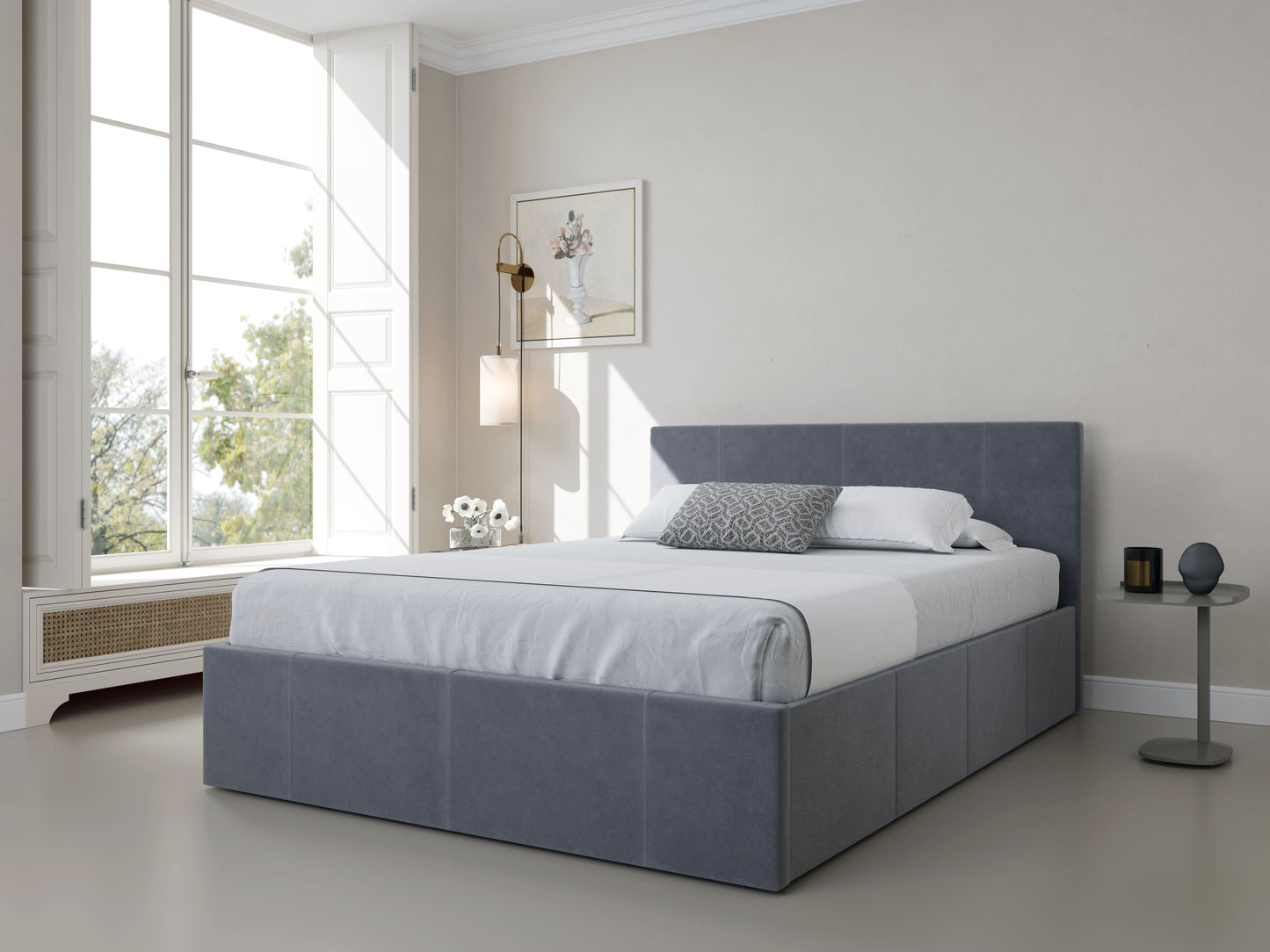 Parker Grey Velvet End Lift Ottoman Bed Frame - Closed