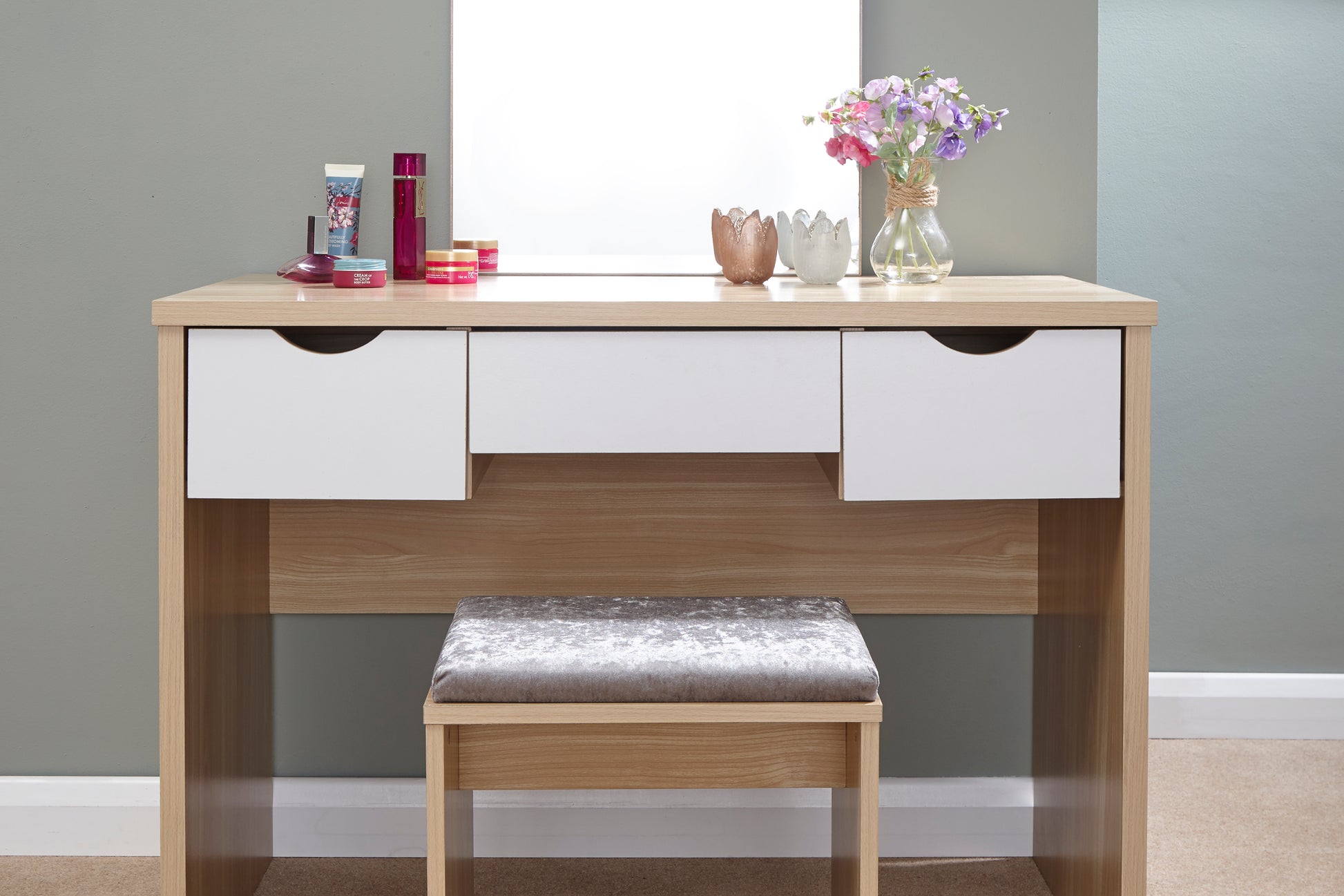 GFW Elizabeth Dressing Table - Oak & White 2