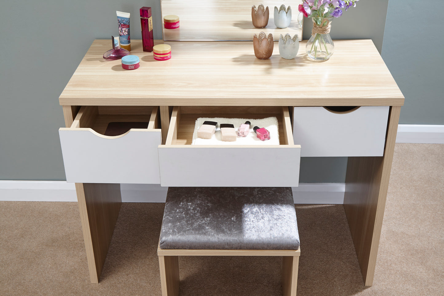 GFW Elizabeth Dressing Table - Oak & White 3