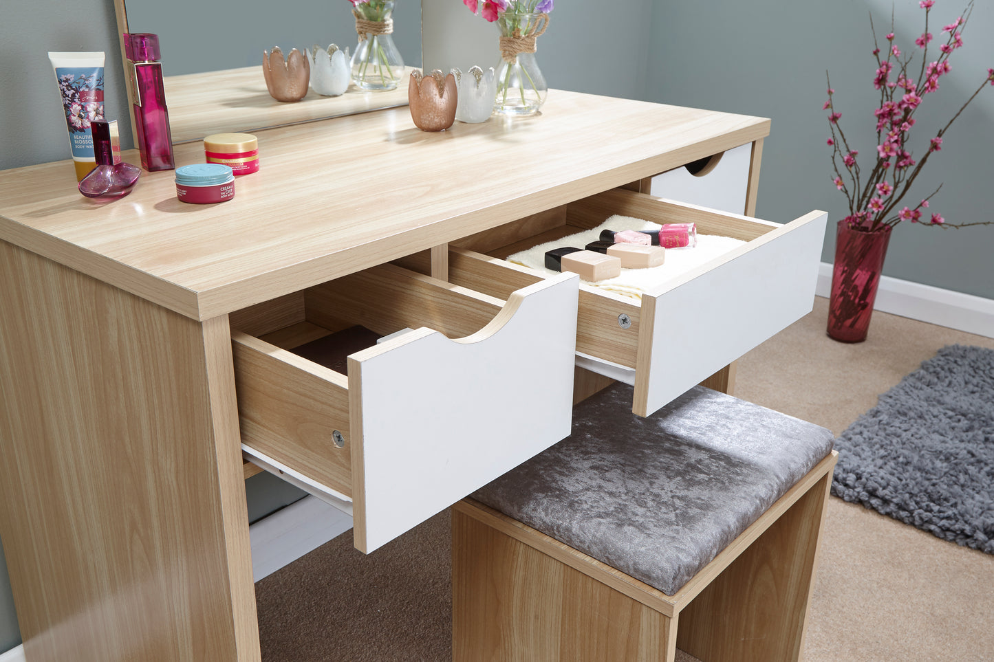 GFW Elizabeth Dressing Table - Oak & White 4