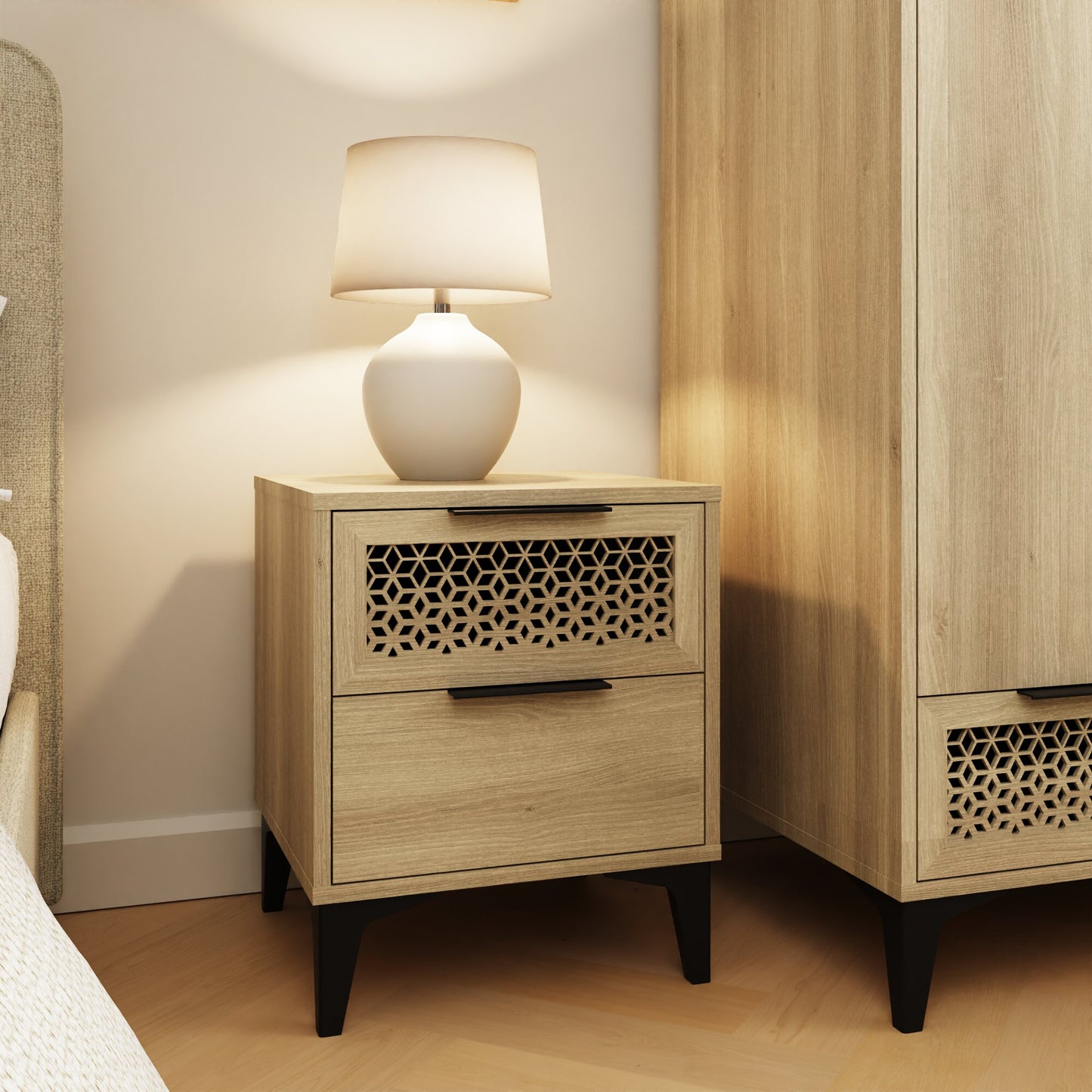 GFW Ezra 2 Drawer Bedside Table 2