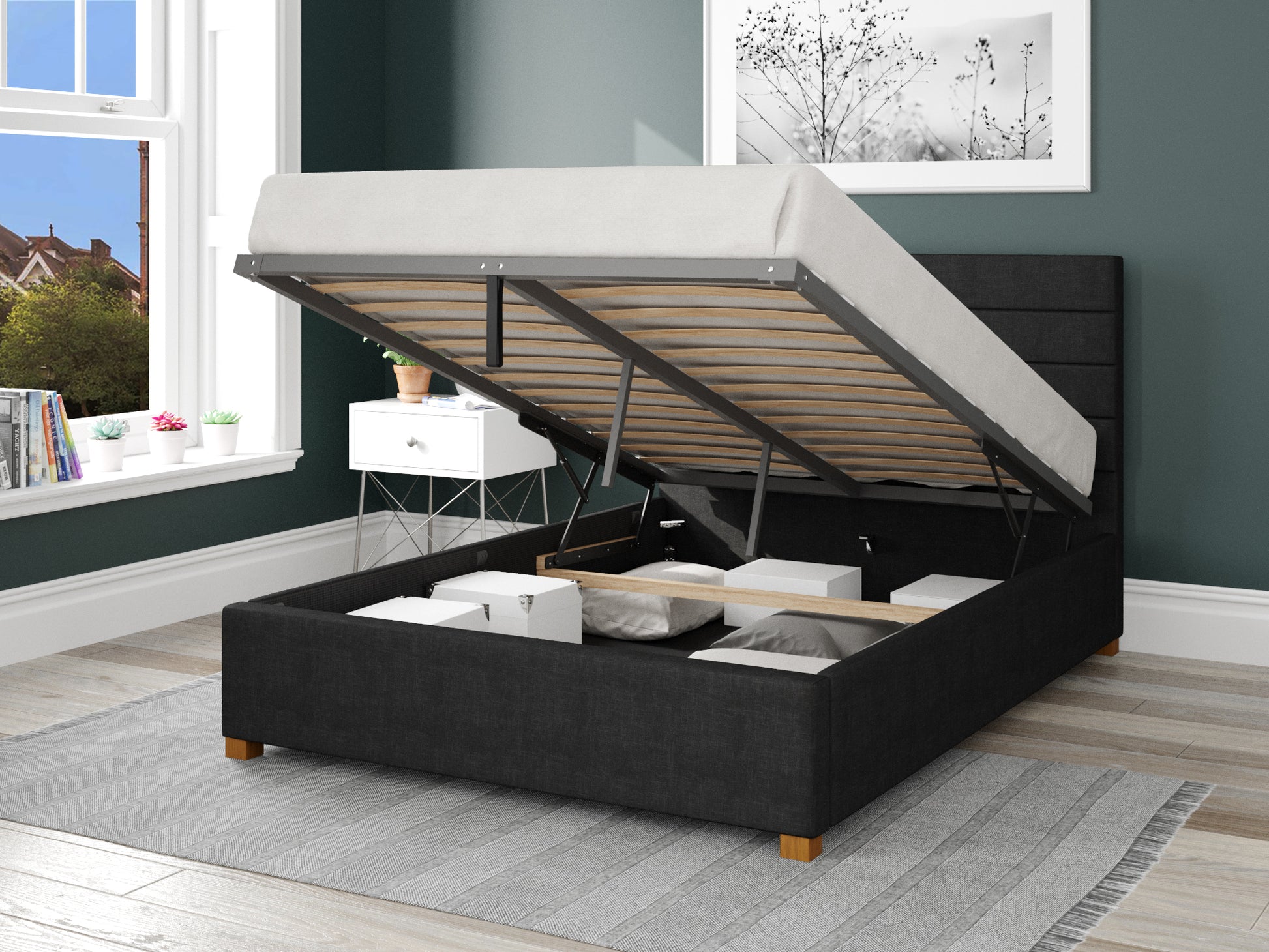 Calypso Fabric End Opening Ottoman Bed - Malham Weave Ebony 2