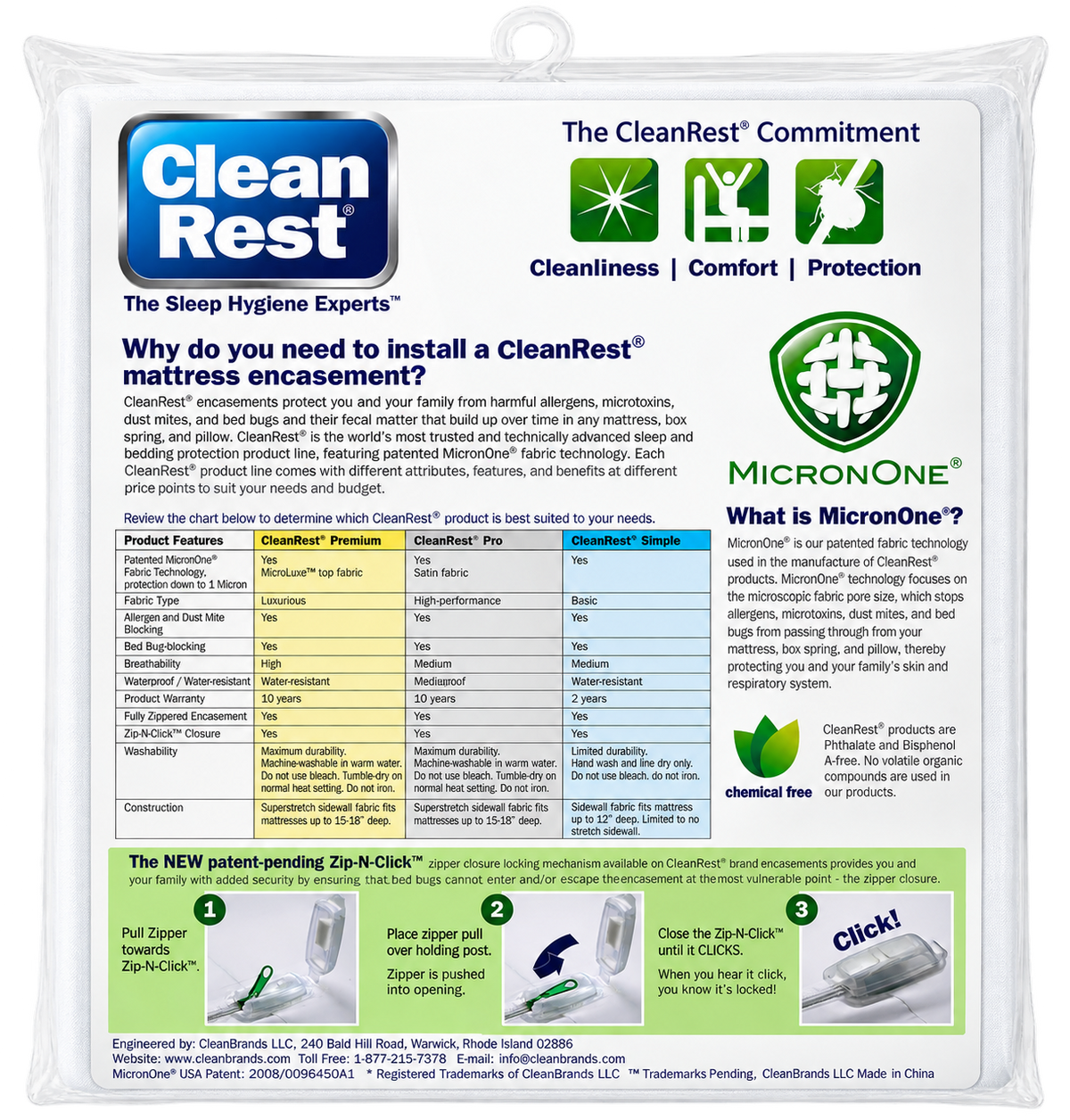 Clean Rest Zip & Click Mattress Encasement Spec