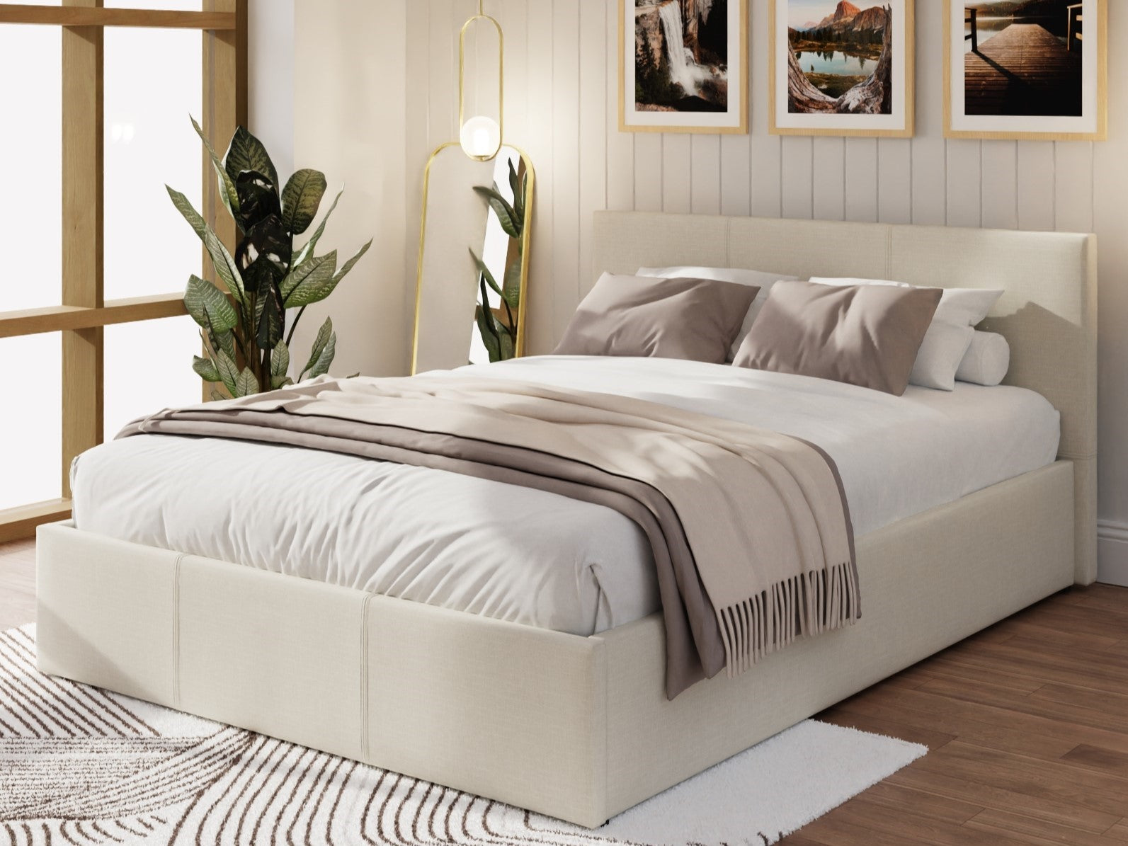 GFW End Lift Natural Fabric Ottoman Bed Frame Closed